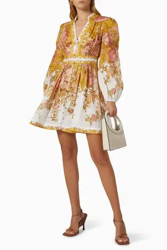 Zimmermann Pattie Plunge Mini Dress Floral Print 0P/AU 6