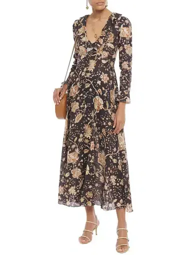 Zimmermann Veneto Ruffle-Trimmed Linen Maxi Dress Floral-Print Size 0/Au 8