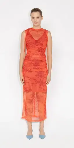 Cue Floral Toile Mesh Ruched Dress in Tangelo Orange

Size 8