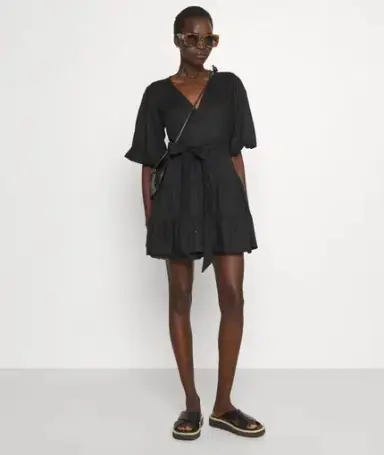 Faithfull the Brand Rooney Wrap Mini Dress Black Size 8 