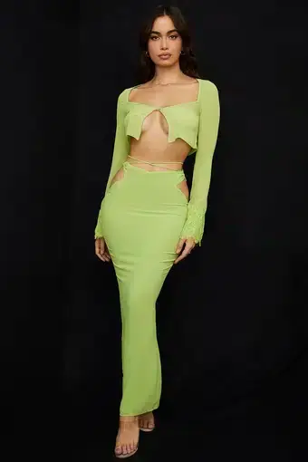 House of CB Tara Cropped Top and Madeline Maxi Skirt Set Lime Green Size XS / Au 6
