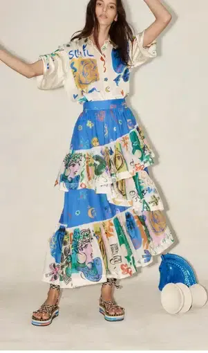Alemais Soleil Ruffle Skirt Blue Size 10