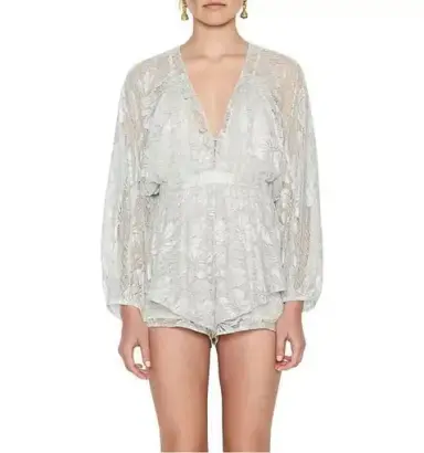 Alice McCall Long Sleeve Playsuit Silver Size 8