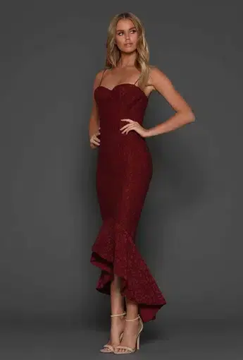 Elle Zeitoune Maxwell Fishtail Gown Wine Red Size 8