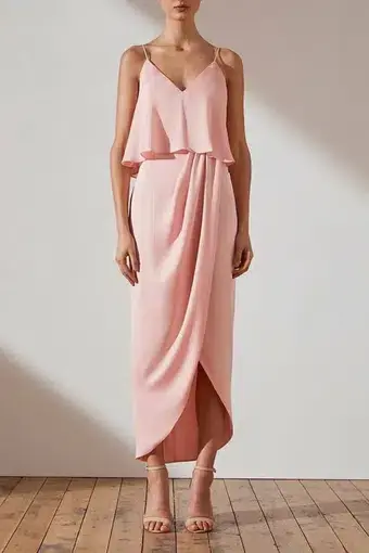Shona Joy Luxe Cocktail Frill Midi Dress Blush Petal Pink Size 10 / M
