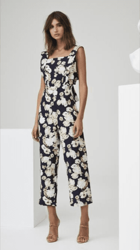 Sir the Label Bellagio Linen Midi Floral Jumpsuit Navy