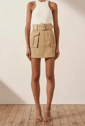 Shona Joy Ellington Mini Skirt with Belt in Wheat
Brown
Size 10 / M