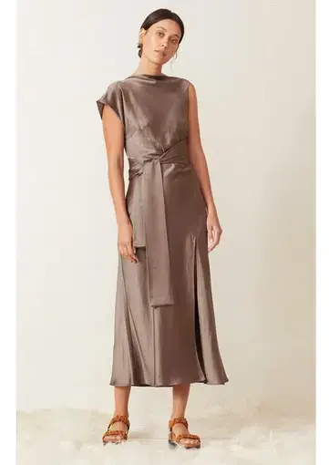 Bec & Bridge Piper Asymmetrical Midi Dress Brown Size 6