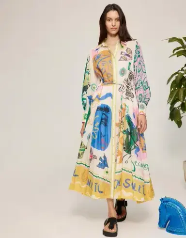 Alemais Soleil Patchwork Shirt Dress Print Size 8