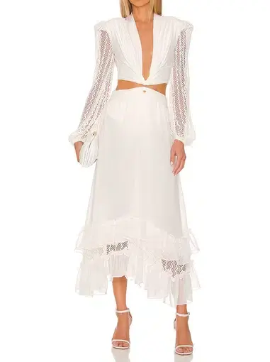 PatBO Plunge Lace Sleeve Maxi Dress White Size M / Au 10