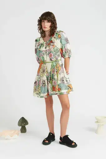 Alemais Exclusive Farrah Ruffle Mini Dress Print Size 6