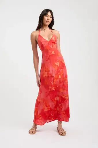 Kookai Zya Halter Maxi Dress Coral Red Size 36 / Au 8