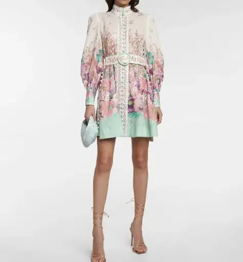 Zimmermann Jude Buttoned Mini Dress In Aqua Gradient Floral Size 2 / Au 12