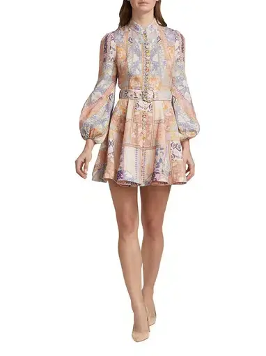 Zimmermann Kaleidoscope Buttoned Mini Dress Multi Swirl Floral Size 2/ Au 12