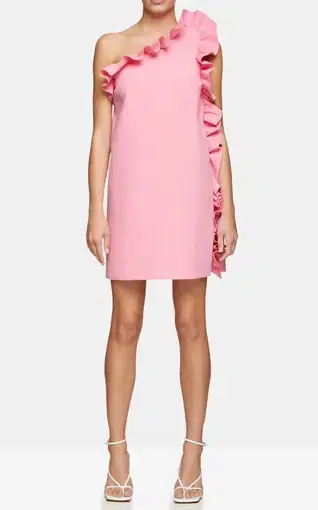MSGM One Shoulder Ruffled Crepe Mini Dress Pink Size 8