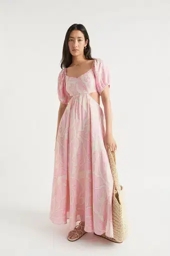 Seed Heritage Voile Floral Off Shoulder Maxi Dress in Soft Orchid Floral Size 12