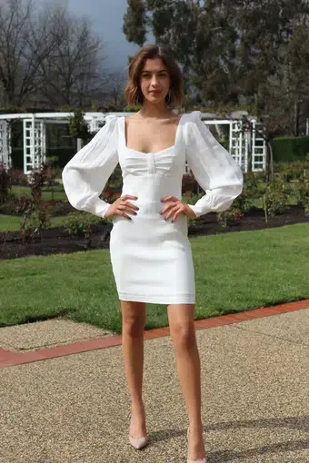 By Johnny Mia Cuff Sleeve Dress White Size 8