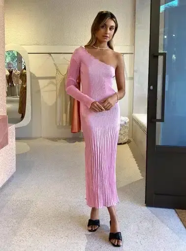 L'Idee Soiree Dress One Shoulder Sleeve Dress in Pink Size 8 