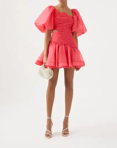 Aje Joan Puff Sleeve Mini Dress in Rouge Pink Size 10 / M