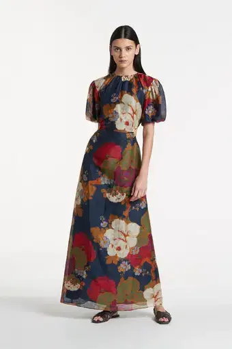 Sir the Label Bonita Puff Sleeve Gown Floral Navy Size AU 6