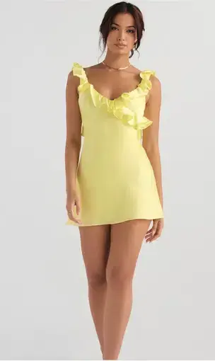 House of CB Tink Flared Ruffle Mini Dress Yellow Size 8