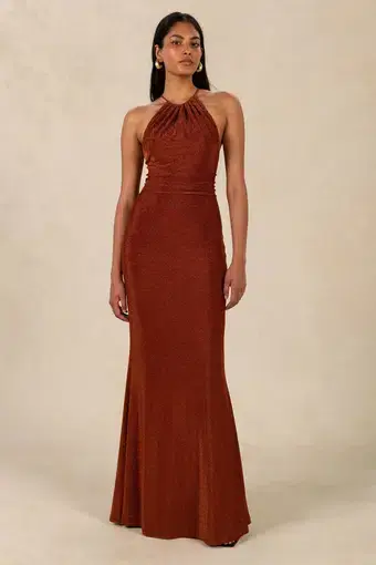 Misha Collection Queenie Sparkle Slinky Gown Copper Size XS/Au 6
