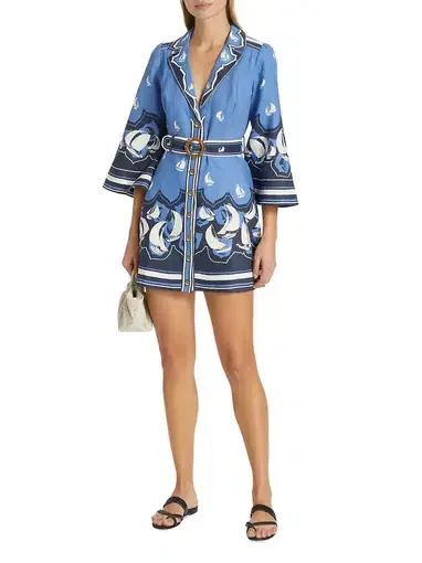 The High Tide Mini Shirt Dress in Blue Sailboats from the Zimmermann Resort 2023 Collection, High Tide.

 Size 0 / Au 8