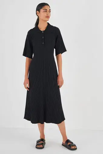 Oroton Knit Polo Dress Black Size XS/AU 8