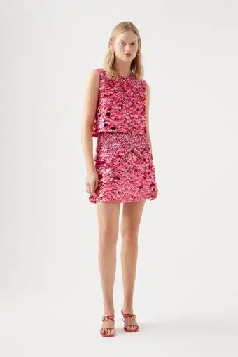 Aje Cherie Sequin Mini Skirt & Celeste Sequin Shell Top Set Pink Size 6