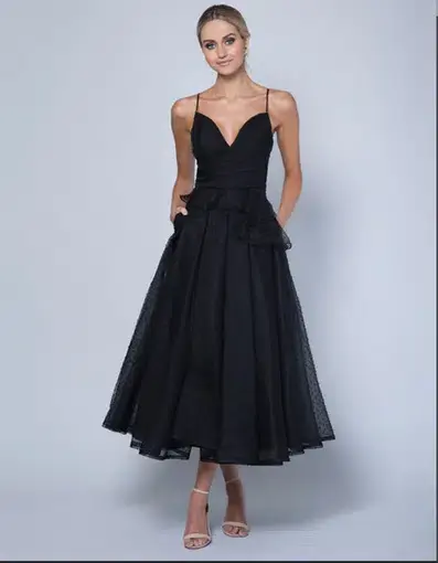Bariano Belle tea length Midi Dress Black Size AU 12