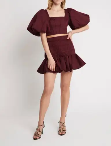Aje Sylvia Puff Sleeve Crop Top in Chestnut Red Burgundy 
Size 8 / S