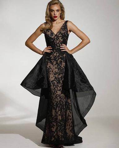Tina Holy- Black and Nude Lace Effect Dress (Black & Nude) Size 10