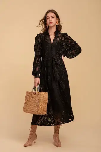 GDS Lila Lace Midi Dress Black Size 10