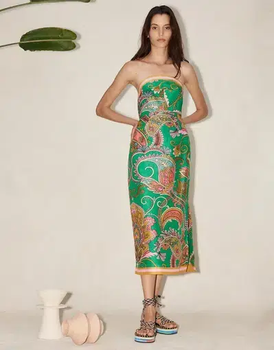 Alemais Marion Bodice Dress Emerald/Print Size 8