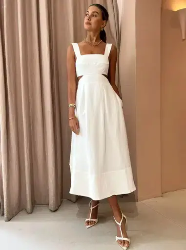 Shona Joy Morgan Linen Cut Out Midi Dress in Ivory Size 10 / M