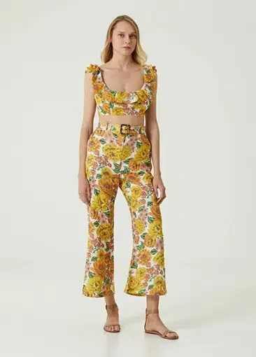 Zimmerman Poppy Crop & Flare Pants Yellow Floral Size 6 