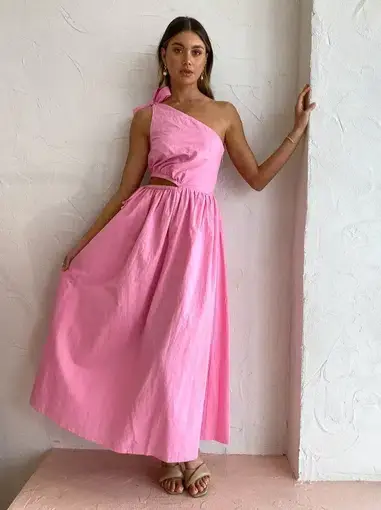 By Nicola Gabriella One Shoulder Midi Dress in Pink Grapefruit Size AU 12