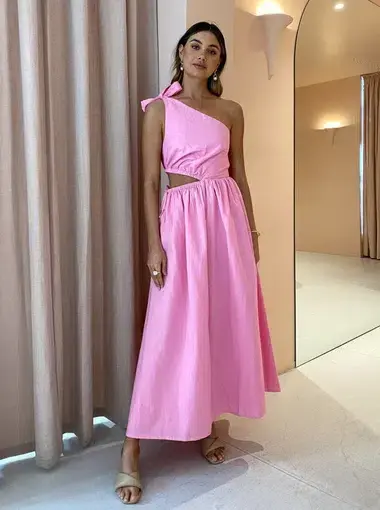 By Nicola Gabriella One Shoulder Midi Dress in Pink Grapefruit Size AU 12