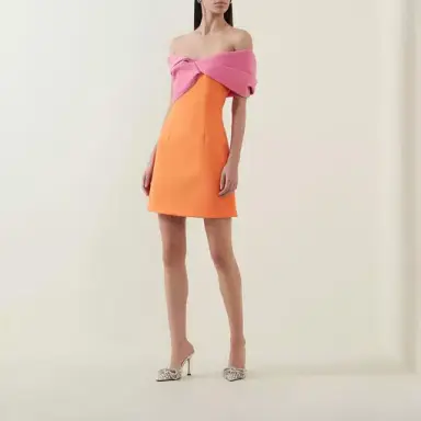 Rachel Gilbert Matteo Off Shoulder Mini Dress Orange/Pink Size 1 / Au 8