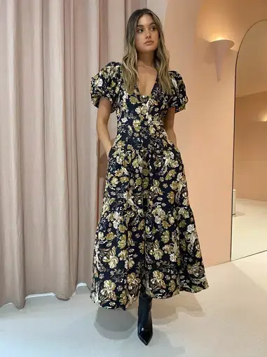 Shona Joy Palermo Plunged Short Sleeve Midi Dress Floral Size 8 / S