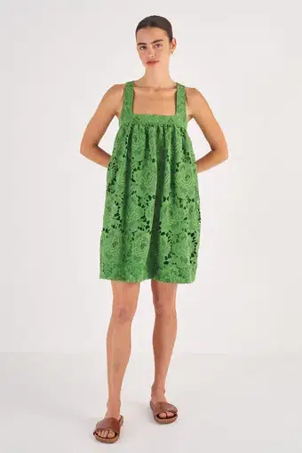 Oroton Lace Sun Dress in Garden Green Size 6 