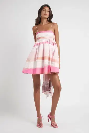 Aje Kasbah Sunset Stripe Ruched Bow Mini Dress Print Size 6
