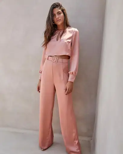 Kookai Lloyd Keyhole Silk Long Sleeve Top Dusty Pink Size 36/AU 8