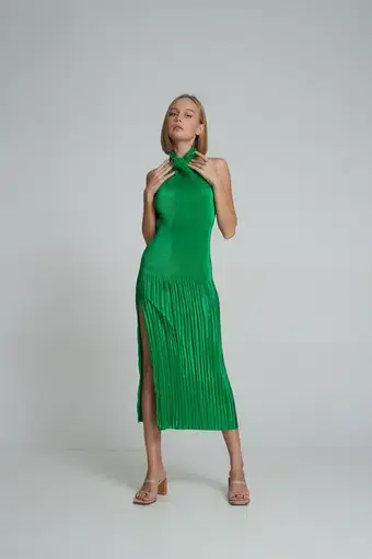 Lidee Soiree Halter Midi Dress in Bright Green Size 10 