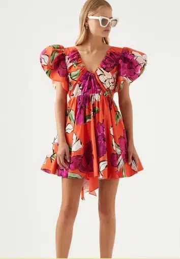 Aje Gretta Bow Back Mini Dress Orange Size AU 8
