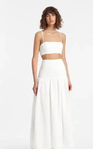Sir The Label Diana Smocked Maxi Skirt + Crop Top White Size AU 8