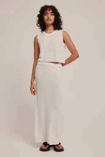 Venroy Rib Knitted Cropped Tank and Skirt Set Off White Size XS / Au 6 