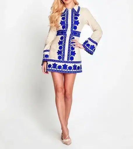 Alice McCall Wild Horses Mini Jacket Dress Blue Embroidery Size 8 / S