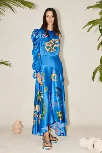 Alemais Soleil One Shoulder Midi Dress Blue Size 6