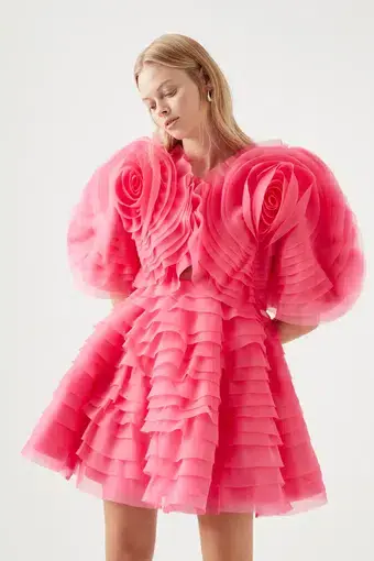 Aje Amour Ruffle Mini Dress In Pink Size AU 8